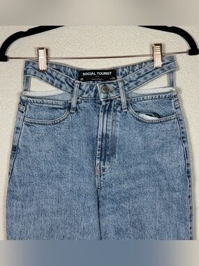 Social Tourist 3R/26 Ultra High Rise Acid Wash Straight Cut Out Jeans Indie Y2K